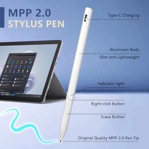 EVACH Rechargeable MPP 2.0 Tilt Pen for HP Laptops with 4096 Pressure Sensitivity, White thumbnail 2