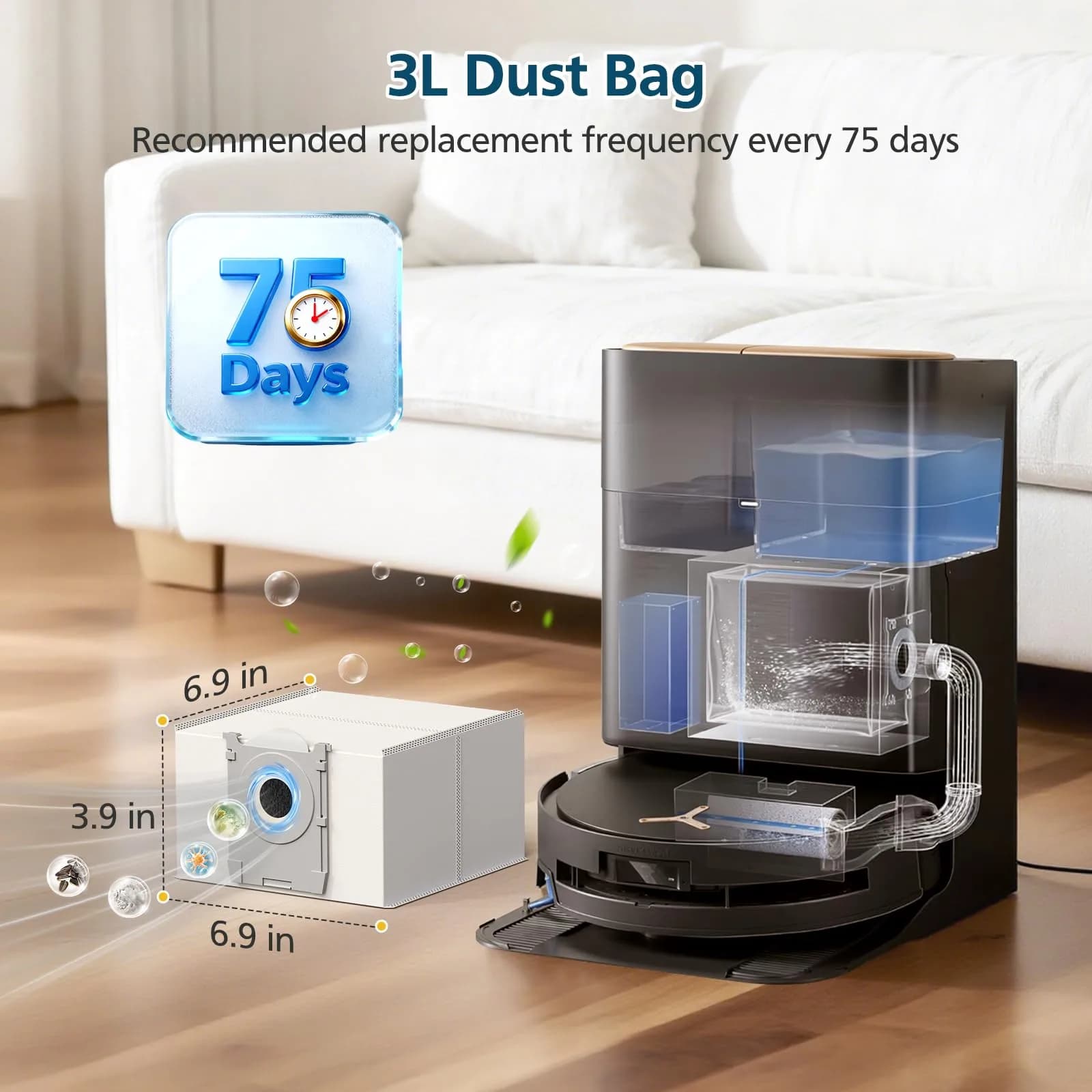 Lacvik 16 Dust Bags for ECOVACS DEEBOT X9 PRO OMNI, X8 PRO OMNI, T80 OMNI, T50 MAX PRO, T50 PRO, T50 OMNI, T30C OMNI, Yeedi M14 PLUS, S14 PLUS, S16 PLUS Robot Vacuum 3L Capacity - view 5