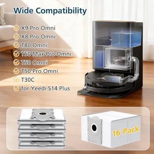 Lacvik 16 Dust Bags for ECOVACS DEEBOT X9 PRO OMNI, X8 PRO OMNI, T80 OMNI, T50 MAX PRO, T50 PRO, T50 OMNI, T30C OMNI, Yeedi M14 PLUS, S14 PLUS, S16 PLUS Robot Vacuum 3L Capacity thumbnail 2