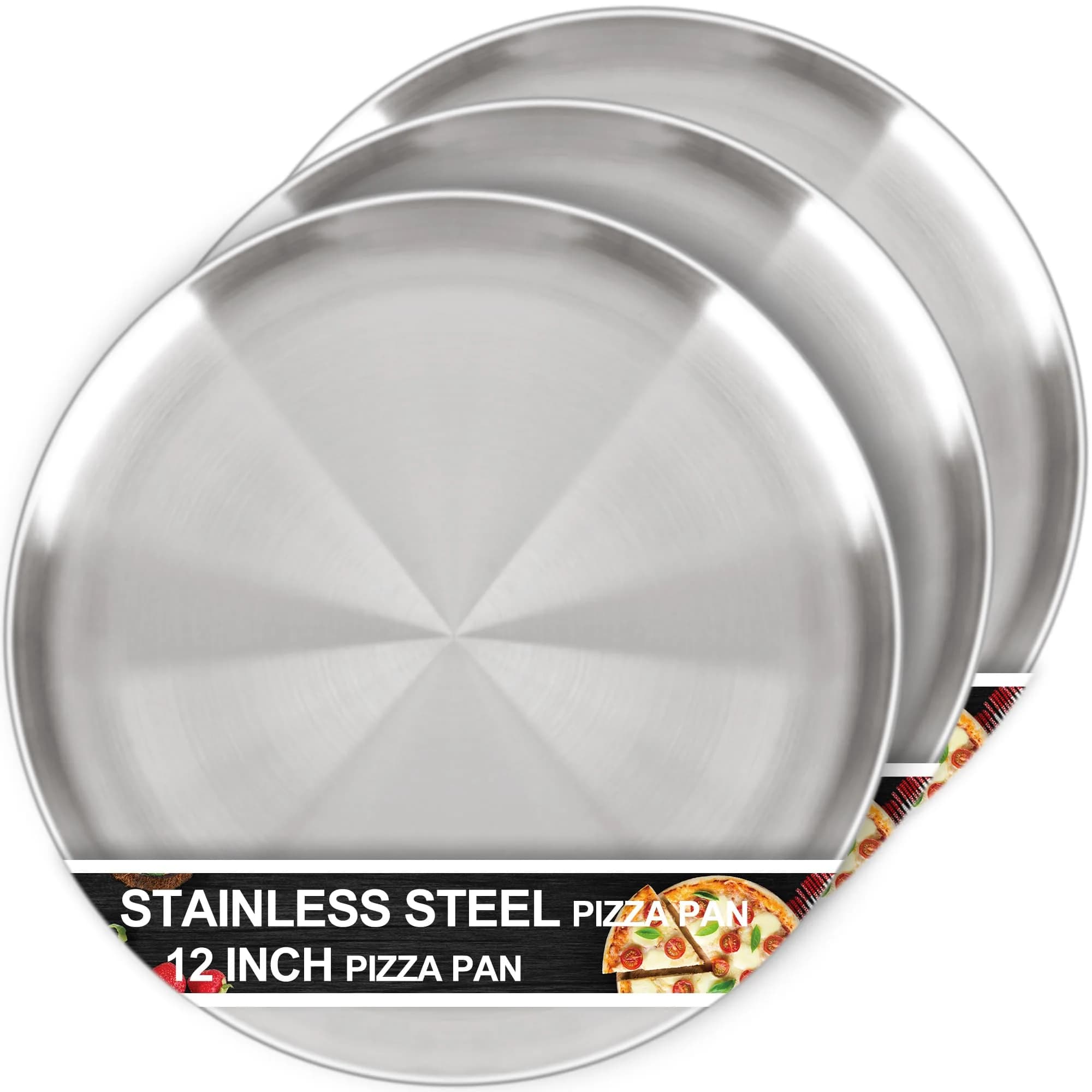 AWTBDP 12 Inch Pizza Pan Set of 3 | Non-Stick Stainless Steel Bakeware for Oven