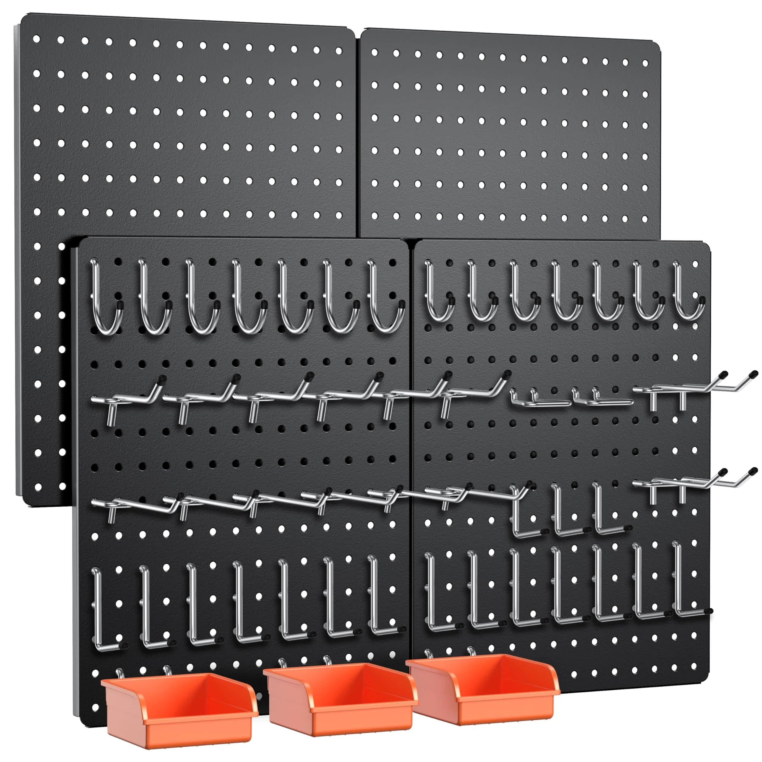 Hogurity Peg Board 4 Pack White Heavy Duty Metal Wall Panels | 12"×16" for Home & Garage — Black