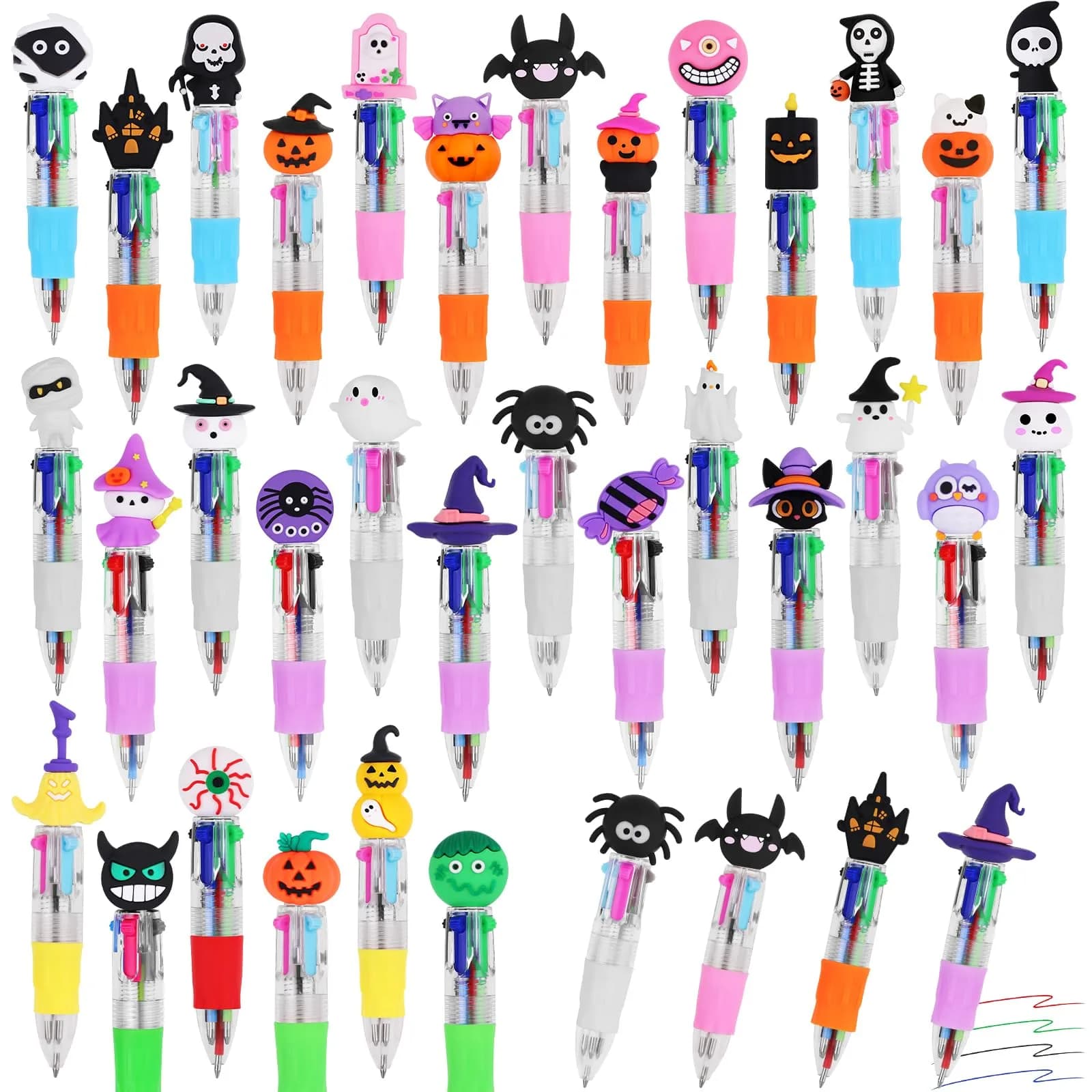 CZWZ 32Pcs Mini Multicolor Pens in One 4-in-1 | Fun Halloween Gift for Kids & Students