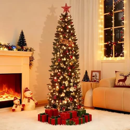 SLEKVERSA 7.5FT Pre-Lit Artificial Christmas Tree | Slim Pencil Design with LED Lights for Indoor Use thumbnail 1