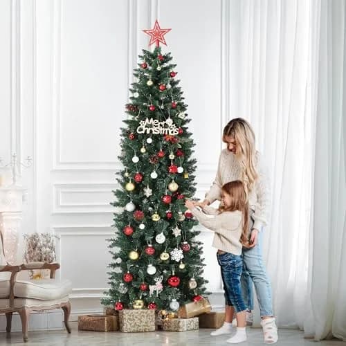 SLEKVERSA 7.5FT Pre-Lit Artificial Christmas Tree | Slim Pencil Design with LED Lights for Indoor Use thumbnail 9