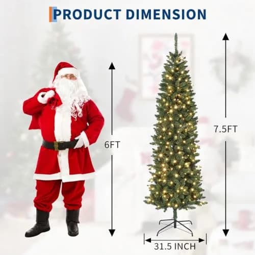 SLEKVERSA 7.5FT Pre-Lit Artificial Christmas Tree | Slim Pencil Design with LED Lights for Indoor Use thumbnail 2