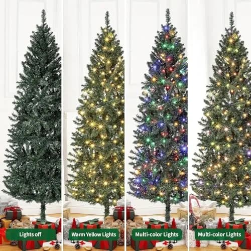 SLEKVERSA 7.5FT Pre-Lit Artificial Christmas Tree | Slim Pencil Design with LED Lights for Indoor Use thumbnail 3