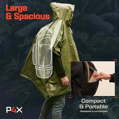 PREPARED4X Emergency Poncho with Mylar Blanket Liner 4 Pack (Blue) | Waterproof, Wind-Resistant Thermal Poncho for Outdoors, Camping, and Car Emergency Kits thumbnail 7