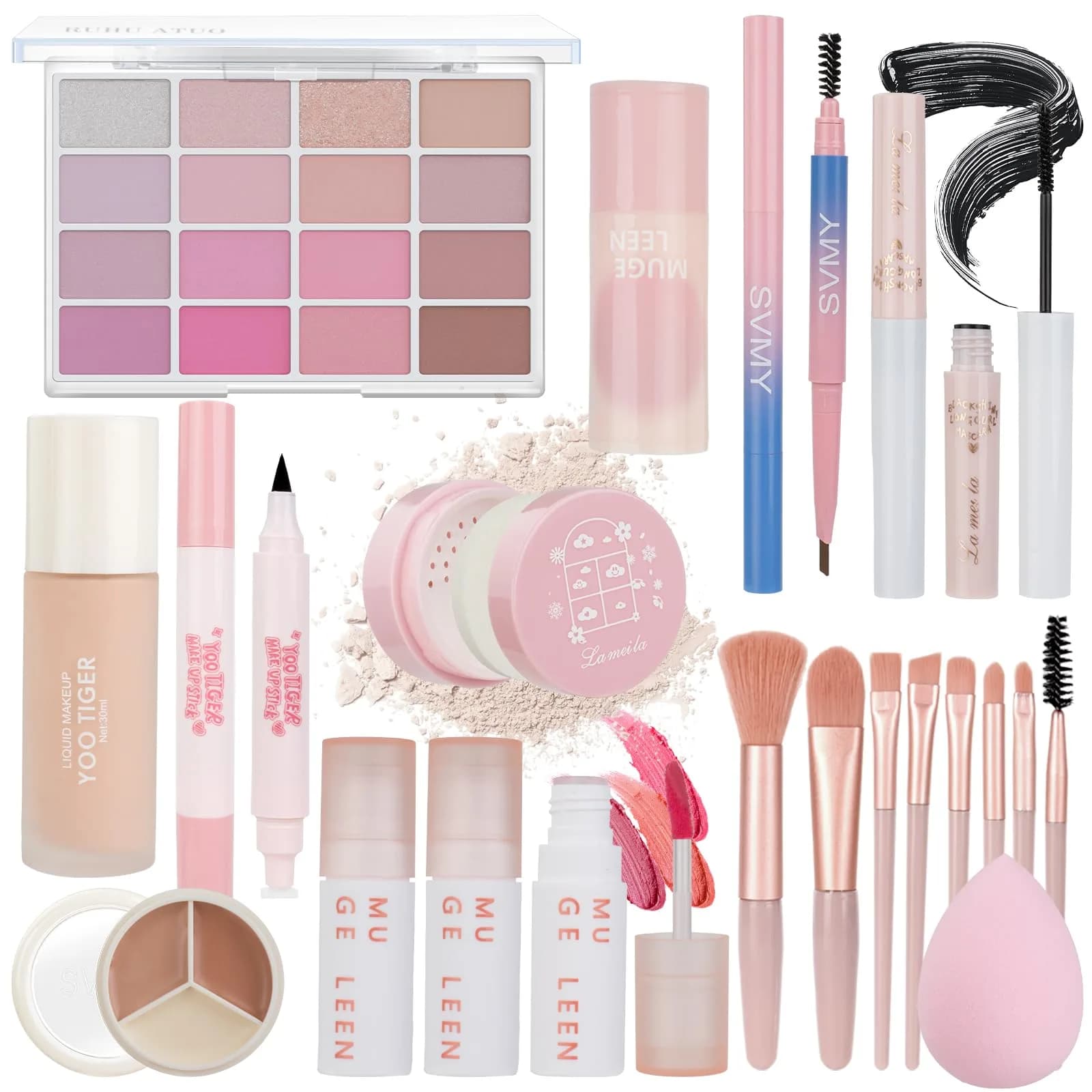 MONRUEVT All-in-One Makeup Kit for Women & Teens | 16-Shade Eyeshadow Palette, Foundation, Brushes & More