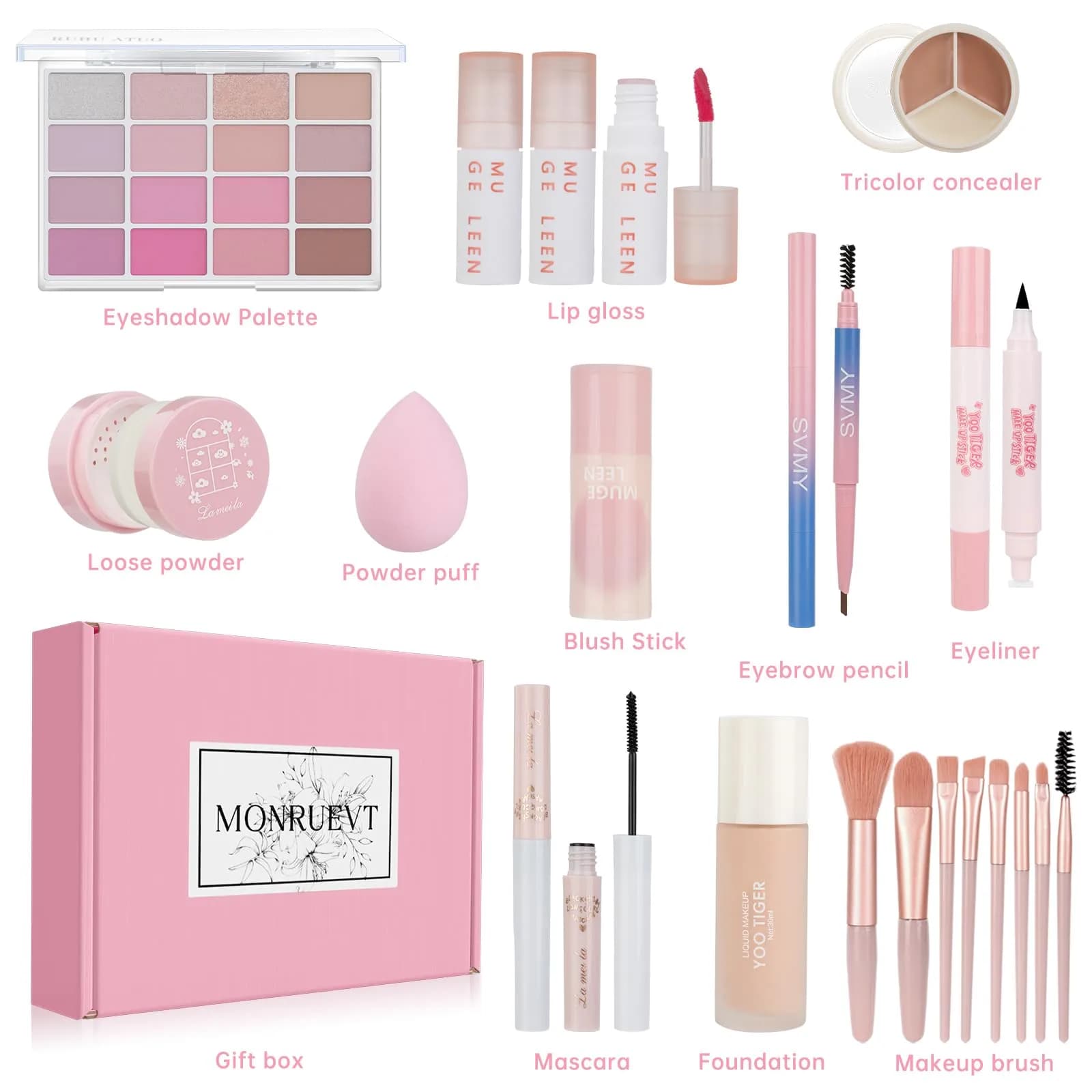 MONRUEVT All-in-One Makeup Kit for Women & Teens | 16-Shade Eyeshadow Palette, Foundation, Brushes & More - view 2
