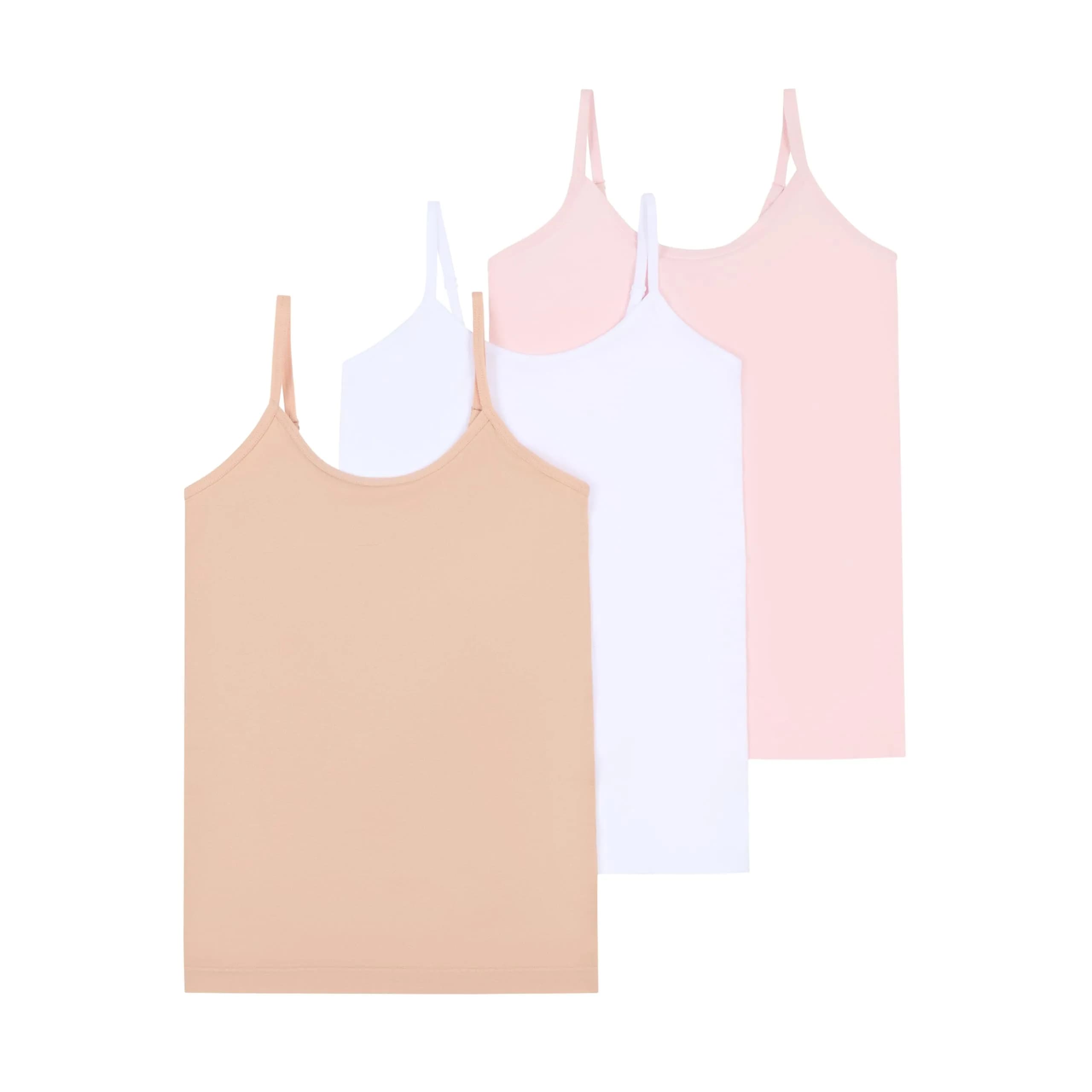 Tahari Girls Basics 3-Pack Seamless Cami Undershirt Tank Top Set Pink, White, Nude | Versatile, Soft, Tag-Free Fit for Girls