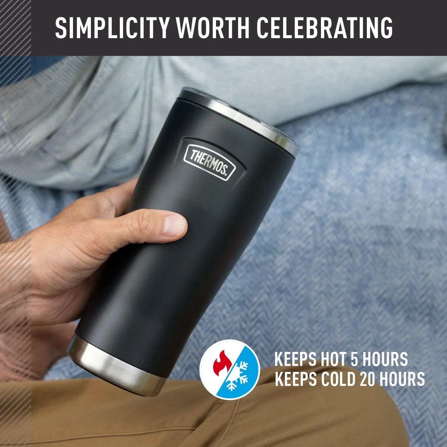 THERMOS Icon Series Stainless Steel Tumbler with Slide Lock, 532ml (18 Ounce), Mystic Navy | Keeps Drinks Hot or Cold for Hours - view 3
