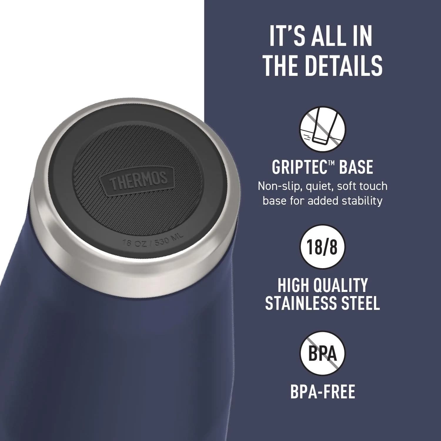 THERMOS Icon Series Stainless Steel Tumbler with Slide Lock, 532ml (18 Ounce), Mystic Navy | Keeps Drinks Hot or Cold for Hours - view 4