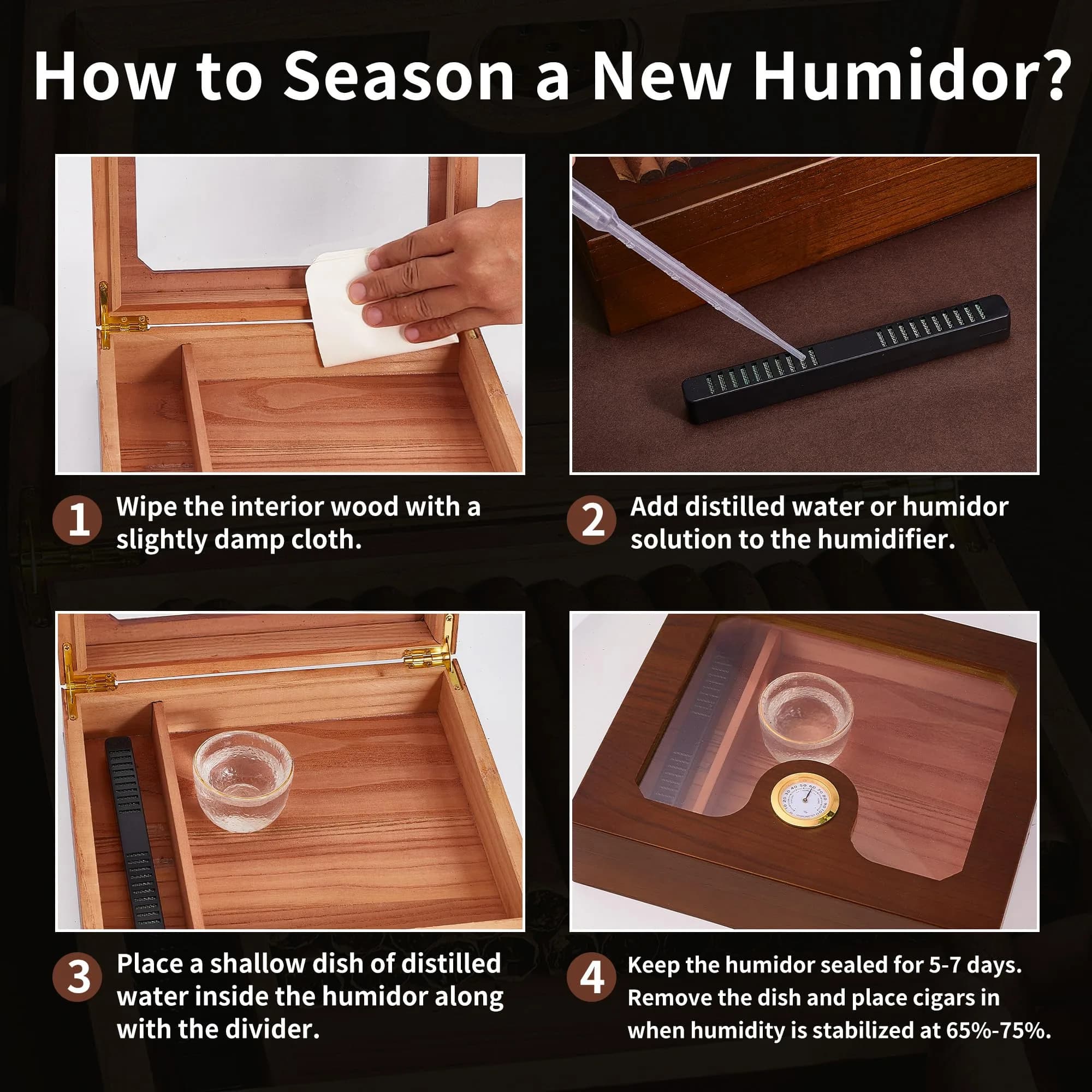 Somduy Cedar Wood Cigar Humidor for 25-30 Cigars | Rustic Brown Desktop Storage Case with Humidifier & Hygrometer - view 5