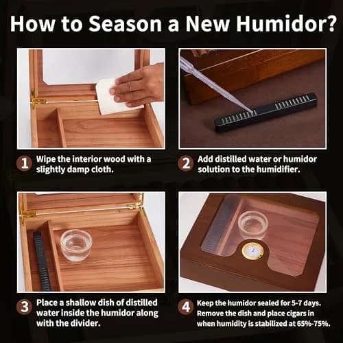 Somduy Cedar Wood Cigar Humidor for 25-30 Cigars | Rustic Brown Desktop Storage Case with Humidifier & Hygrometer thumbnail 5