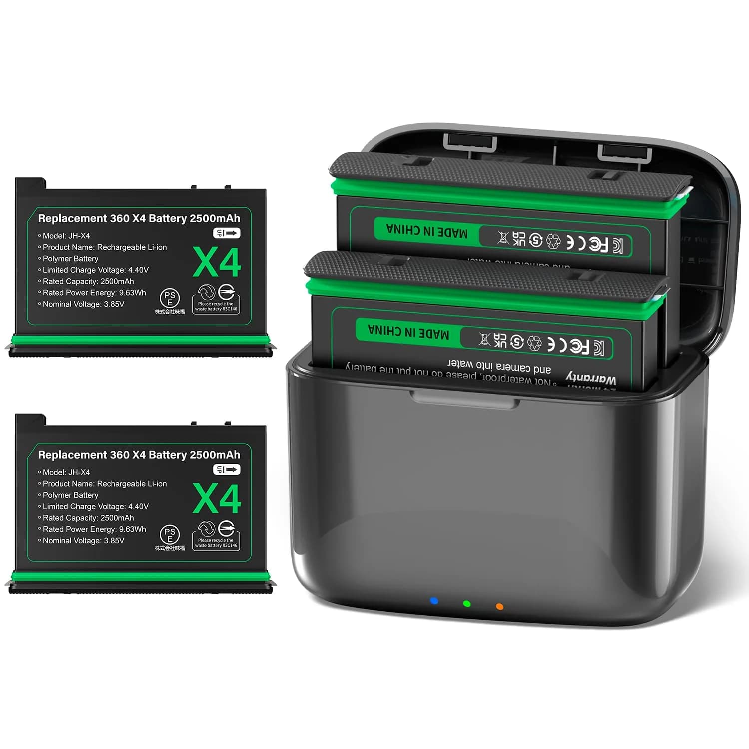 METACUCU 2500mAh Battery with Charger Hub for Insta360X4 Camera | 2-Pack - main product image