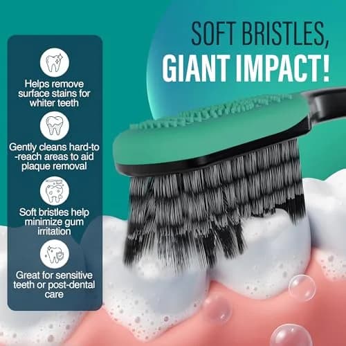 GuruNanda Gentle Giant Charcoal Toothbrush 2ct | Dual Action Flossing Spiral Bristles thumbnail 4