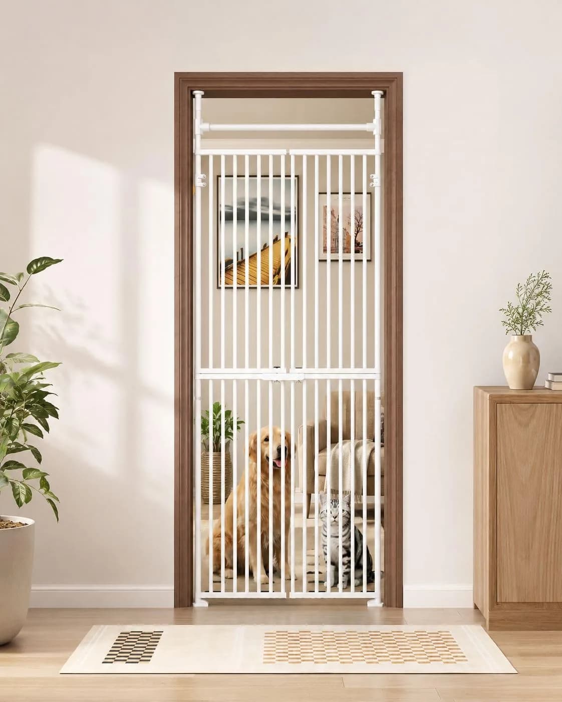 DoCred Extra Tall Cat Gate for Cats 76.77"-98.4" Adjustable Height | No Drilling, Escape Proof, Space-Saving (75-96.5 in) - main product image