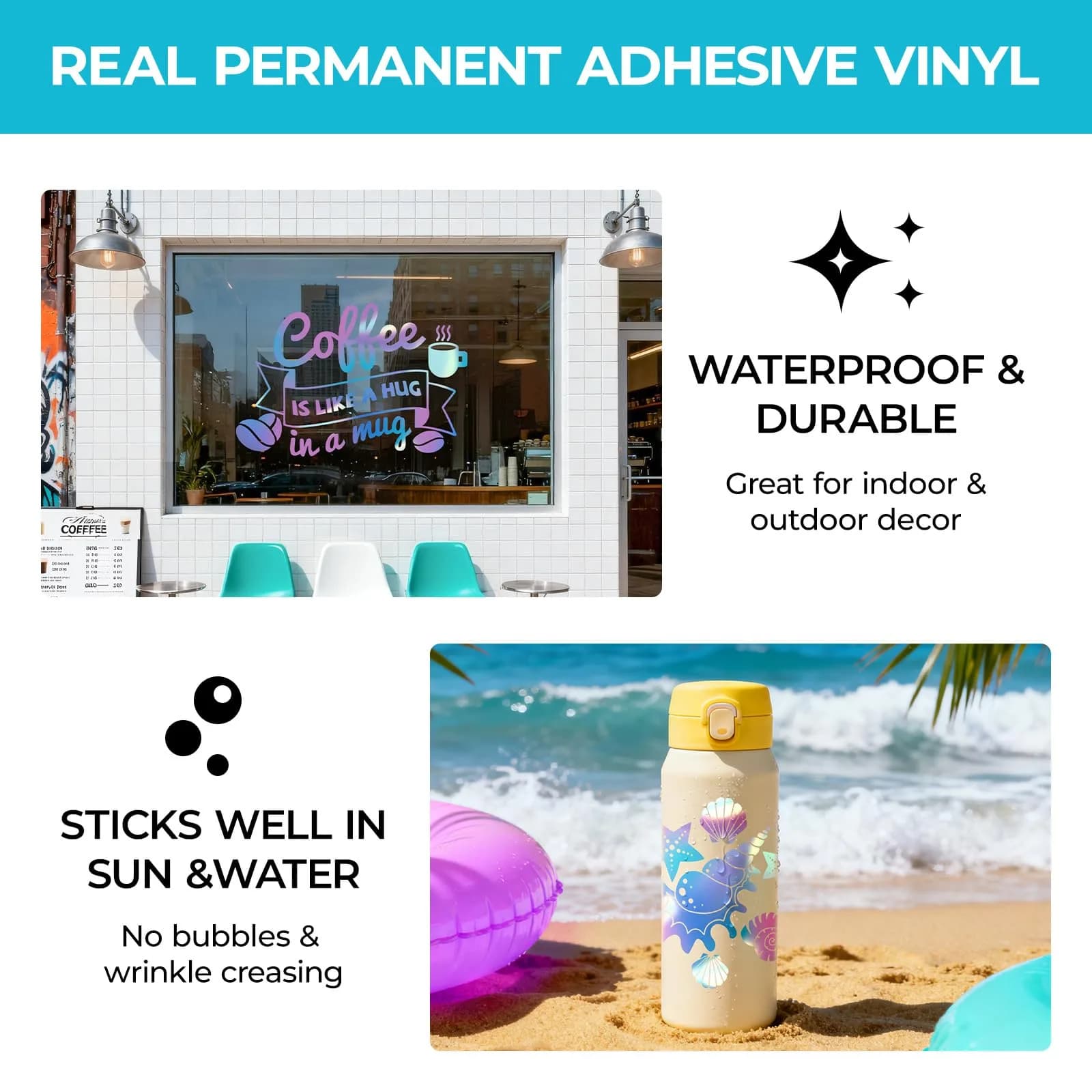 HTVRONT Holographic Opal Blue Permanent Vinyl Roll, 12" x 10FT | Waterproof, Easy Cut & Transfer - view 5