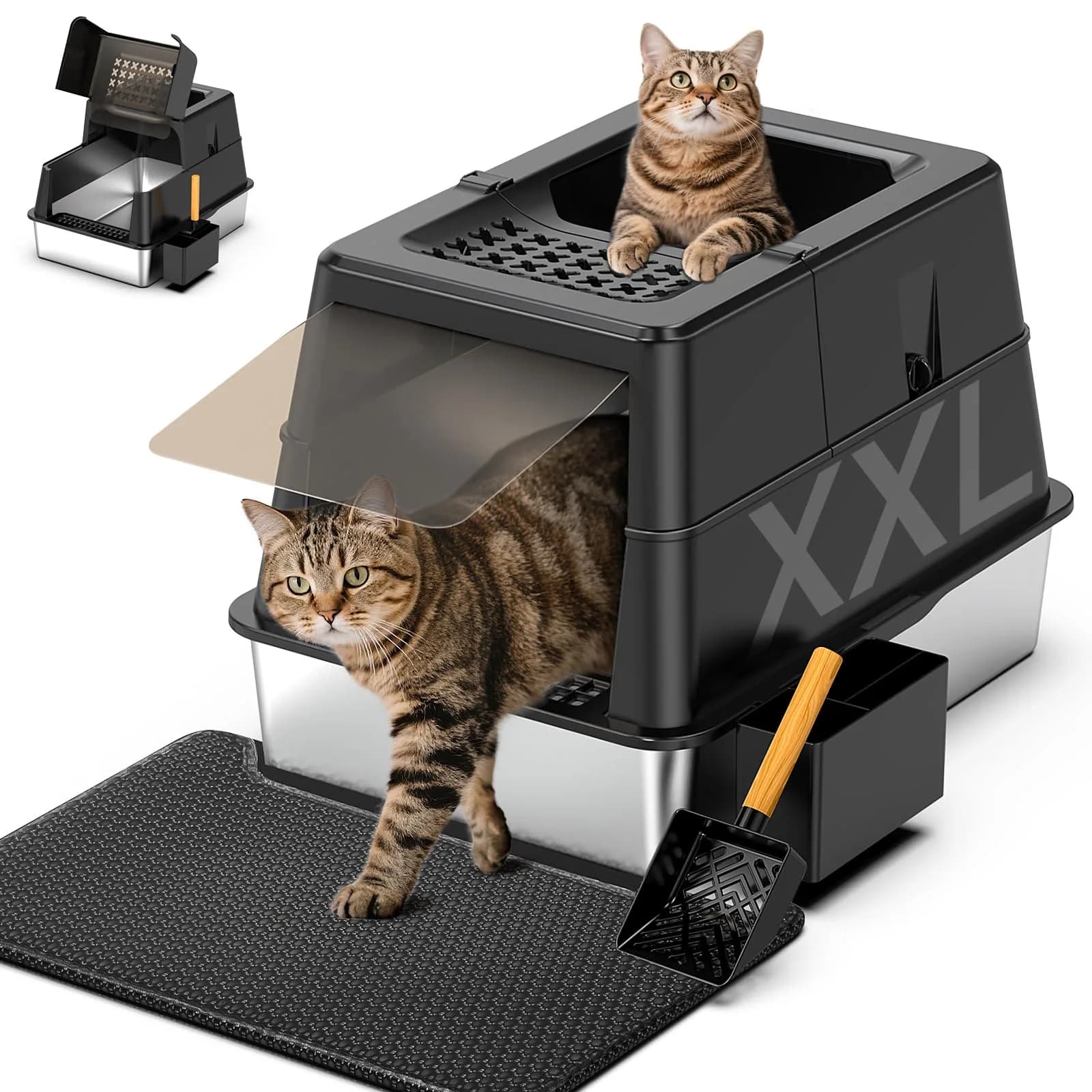 Mutrelenx XXL Stainless Steel Litter Box with Lid 27.5''x19.7''x19.3'' | Modular Design & Flip Lid, High Sided Cat Box, Easy to Clean