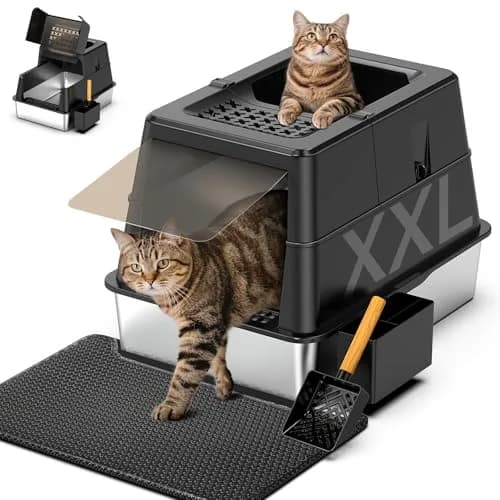 Mutrelenx XXL Stainless Steel Litter Box with Lid 27.5''x19.7''x19.3'' | Modular Design & Flip Lid, High Sided Cat Box, Easy to Clean thumbnail 1
