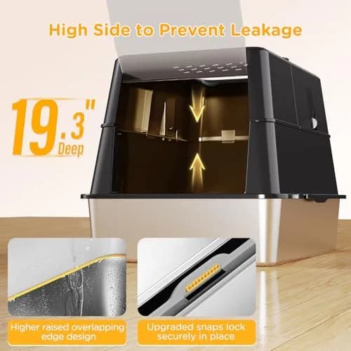 Mutrelenx XXL Stainless Steel Litter Box with Lid 27.5''x19.7''x19.3'' | Modular Design & Flip Lid, High Sided Cat Box, Easy to Clean thumbnail 2