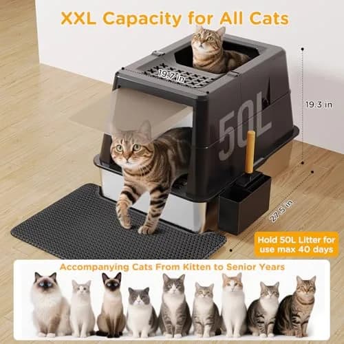 Mutrelenx XXL Stainless Steel Litter Box with Lid 27.5''x19.7''x19.3'' | Modular Design & Flip Lid, High Sided Cat Box, Easy to Clean thumbnail 3