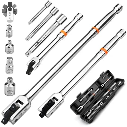 HORUSDY 10-Piece Dual-Drive Breaker Bar Set, Heavy-Duty Torque Kit with 360° Rotatable Head, Premium Cr-V Steel, Spring-loaded Detent Ball, Extension Bars & Socket Adapters, Durable Storage Case | 10-Piece Heavy-Duty Wrench Set thumbnail 1