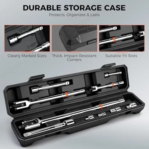 HORUSDY 10-Piece Dual-Drive Breaker Bar Set, Heavy-Duty Torque Kit with 360° Rotatable Head, Premium Cr-V Steel, Spring-loaded Detent Ball, Extension Bars & Socket Adapters, Durable Storage Case | 10-Piece Heavy-Duty Wrench Set thumbnail 8