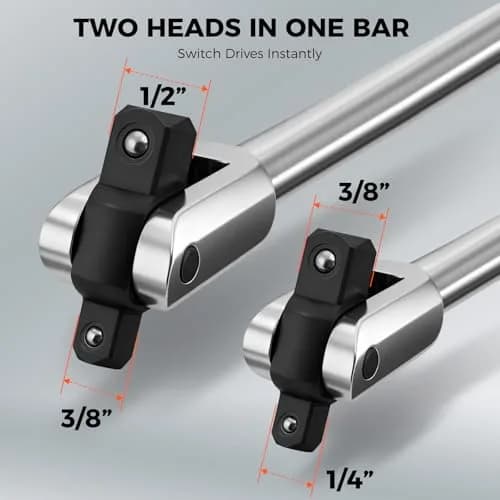 HORUSDY 10-Piece Dual-Drive Breaker Bar Set, Heavy-Duty Torque Kit with 360° Rotatable Head, Premium Cr-V Steel, Spring-loaded Detent Ball, Extension Bars & Socket Adapters, Durable Storage Case | 10-Piece Heavy-Duty Wrench Set thumbnail 2
