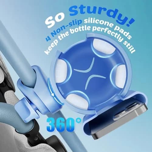 Guiseapue Universal Stroller Cup Holder with Phone Mount, Blue | Fits 0.55"-1.7" Handlebars thumbnail 5