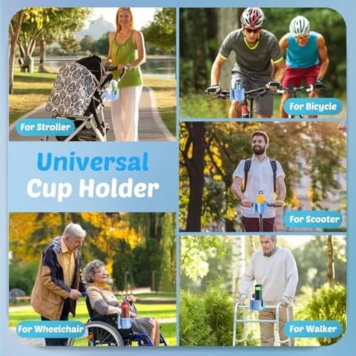 Guiseapue Universal Stroller Cup Holder with Phone Mount, Blue | Fits 0.55"-1.7" Handlebars thumbnail 6