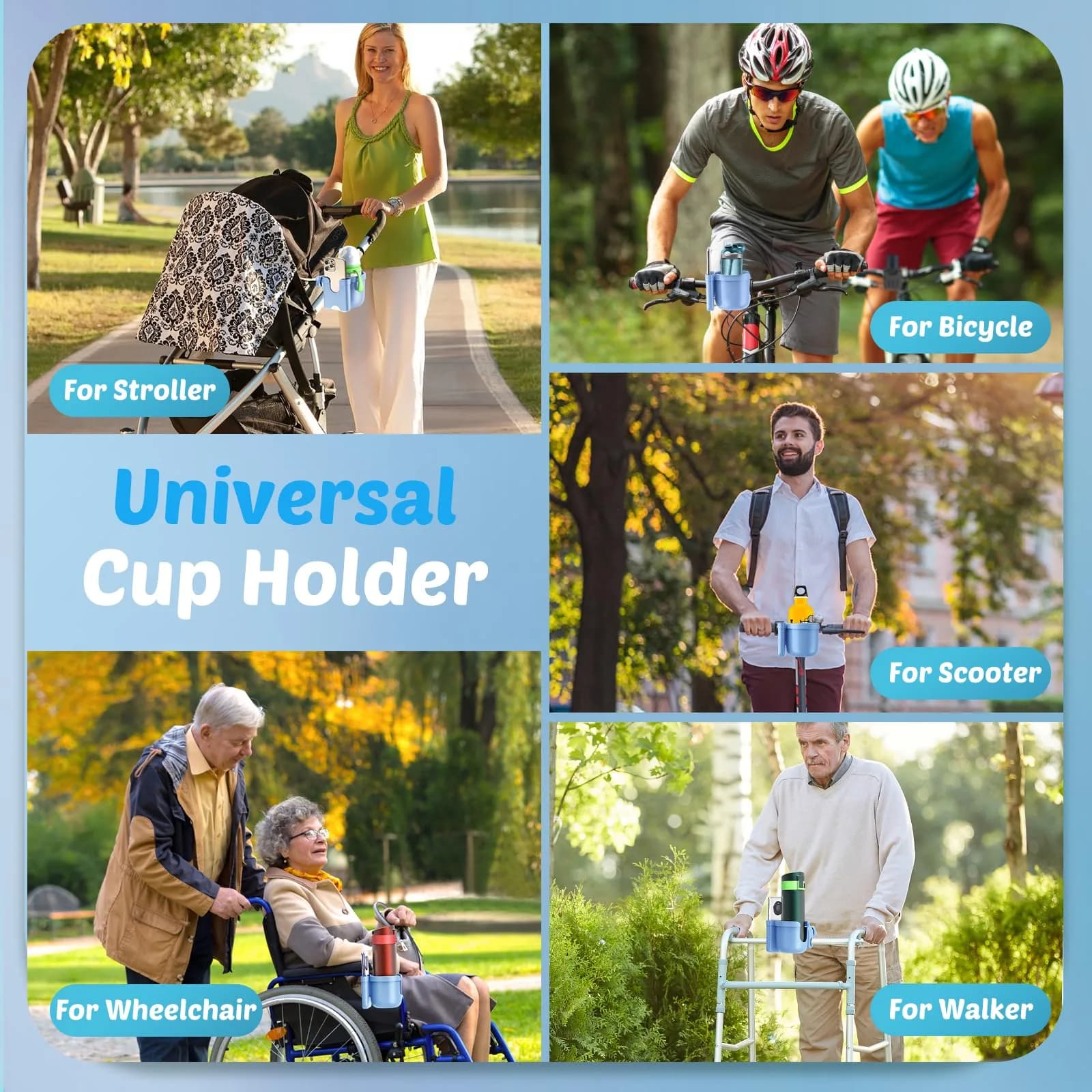 Guiseapue Universal Stroller Cup Holder with Phone Mount, Blue | Fits 0.55"-1.7" Handlebars - view 6