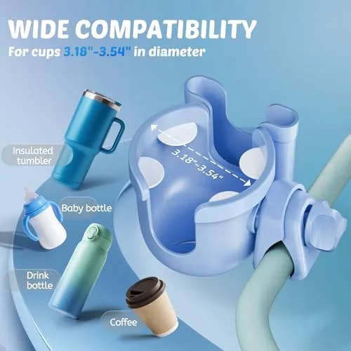 Guiseapue Universal Stroller Cup Holder with Phone Mount, Blue | Fits 0.55"-1.7" Handlebars thumbnail 3