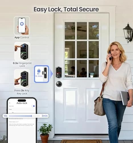 Veise VE017-K Fingerprint Smart Front Lock with Knob Set | APP, Matte Black, IP55 Weather Resistant thumbnail 7