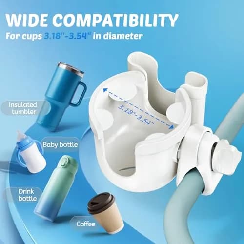 Guiseapue 2-in-1 Stroller Cup Holder with Phone Holder, White | Universal Fit for Bikes & Walkers thumbnail 4