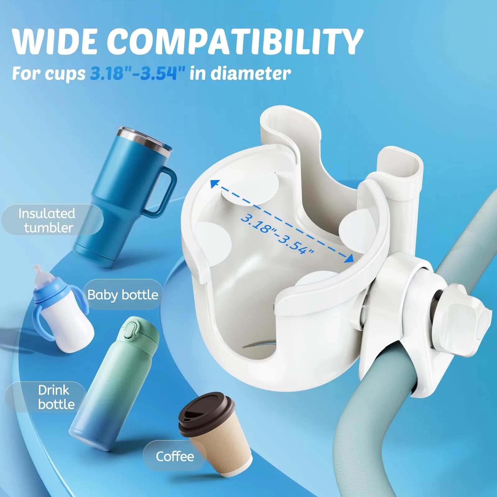 Guiseapue 2-in-1 Stroller Cup Holder with Phone Holder, White | Universal Fit for Bikes & Walkers - view 4