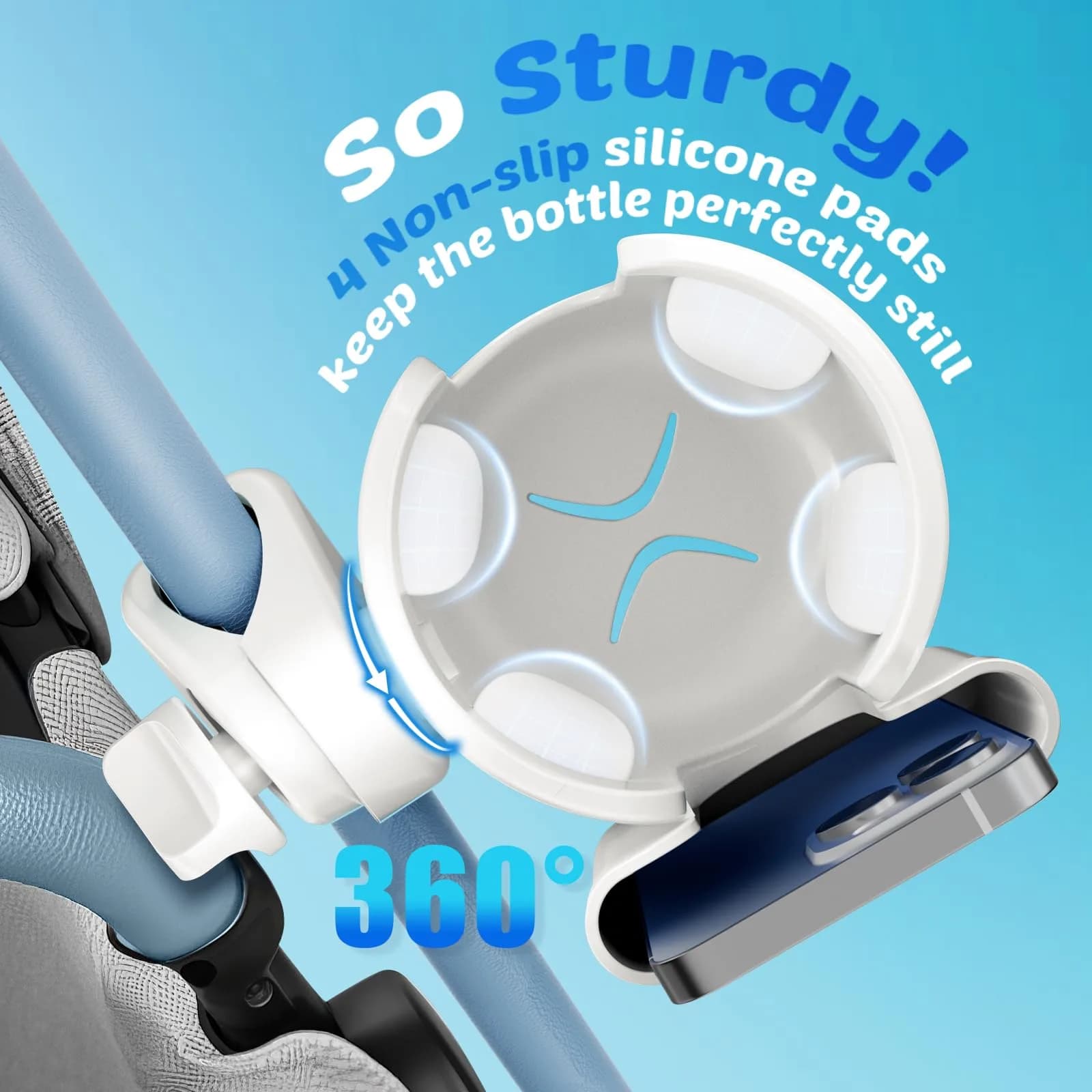Guiseapue 2-in-1 Stroller Cup Holder with Phone Holder, White | Universal Fit for Bikes & Walkers - view 5