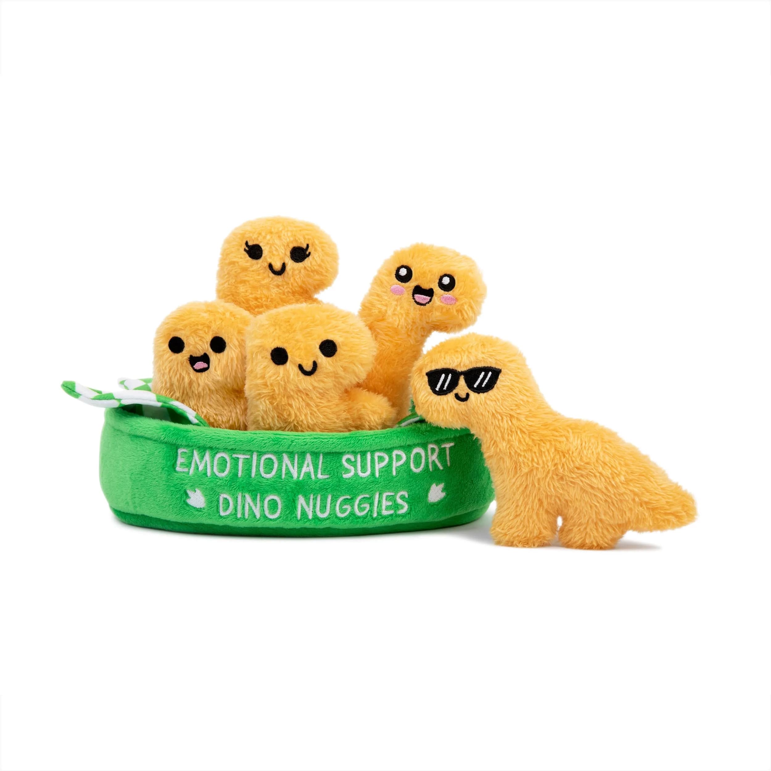 Relatable Emotional Support Dino Nuggies Plush Set with Basket | ASTM-Tested Toy Figure