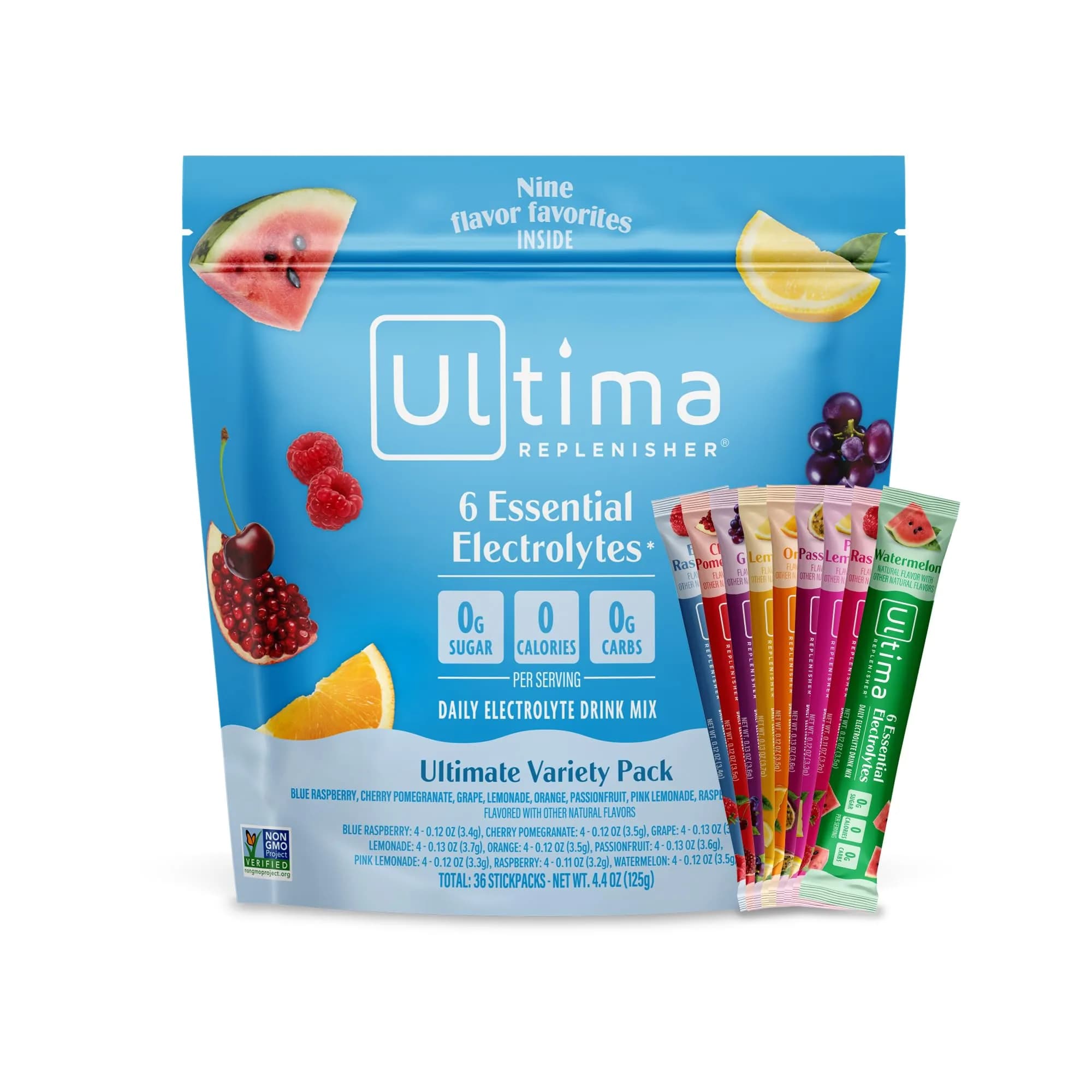 Ultima Replenisher Daily Electrolyte Powder Stick Variety Pack, 36 Stickpacks | Zero Sugar Hydration Packets with 6 Electrolytes and Minerals - main product image