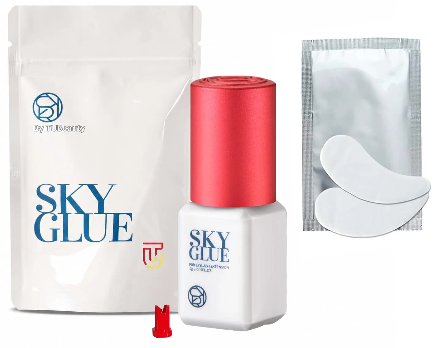 TUBeauty Sky Glue S+ Eyelash Extension Adhesive 5ml (0.17 Fl Oz) | Fast Drying 1-2s, 6-8 Weeks Retention — 1 Bottle + Eye Pad