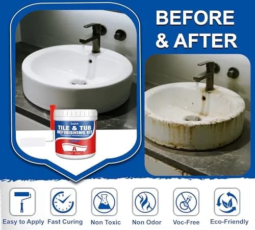 YumCraft White Tub and Tile Refinishing Kit 500g (17 Fl Oz) | Durable Water-Based Acrylic Paint for Bathrooms and Kitchens thumbnail 4
