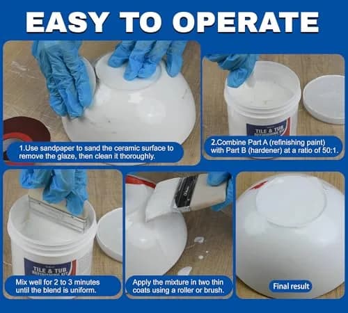 YumCraft White Tub and Tile Refinishing Kit 500g (17 Fl Oz) | Durable Water-Based Acrylic Paint for Bathrooms and Kitchens thumbnail 6
