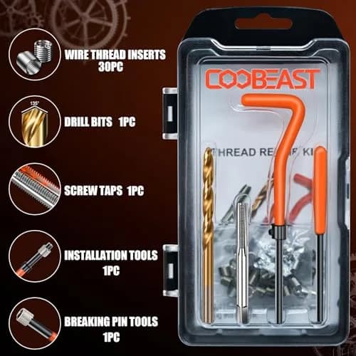 coobeast M6x1.0 Thread Repair Kit with 30 Inserts & HSS Drill Bits | Complete Helicoil Set for Automotive Engine thumbnail 6