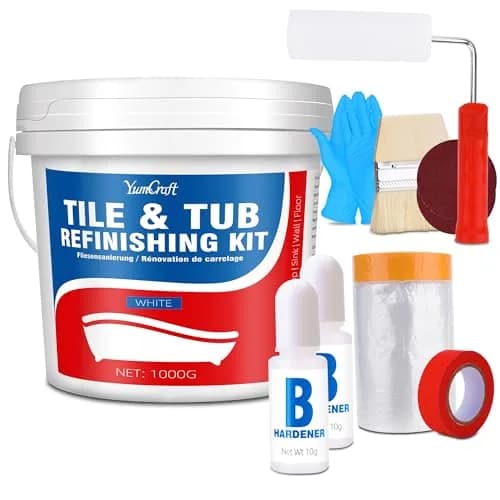YumCraft Tub Tile Refinish Kit 1000g (35 Oz) White Paint Tools Bathroom Kitchen Resurfacing | Durable Waterproof Coating for Tubs, Tiles, Sinks & Countertops thumbnail 1