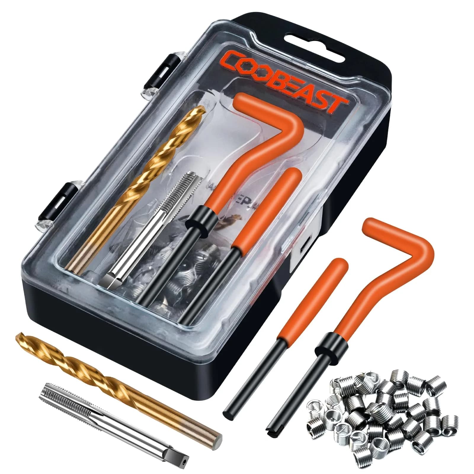 Coobeast M8x1.25 Thread Repair Kit with 30pcs 304 Stainless Steel Inserts | Professional Helicoil Rethreading Tool Set for Automotive Engine - main product image