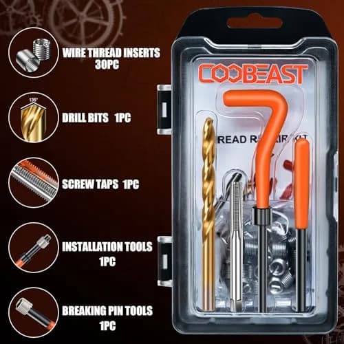 Coobeast M8x1.25 Thread Repair Kit with 30pcs 304 Stainless Steel Inserts | Professional Helicoil Rethreading Tool Set for Automotive Engine thumbnail 6
