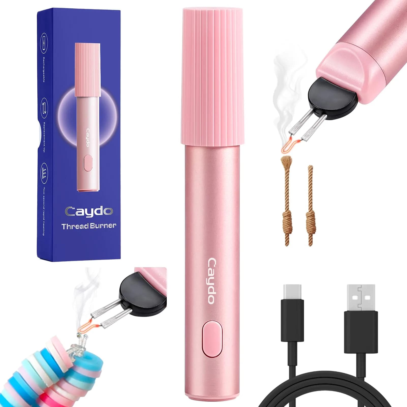 Caydo Rechargeable Thread Burner Tool, USB-C Fast Charging | Precision & Safety for Crafts