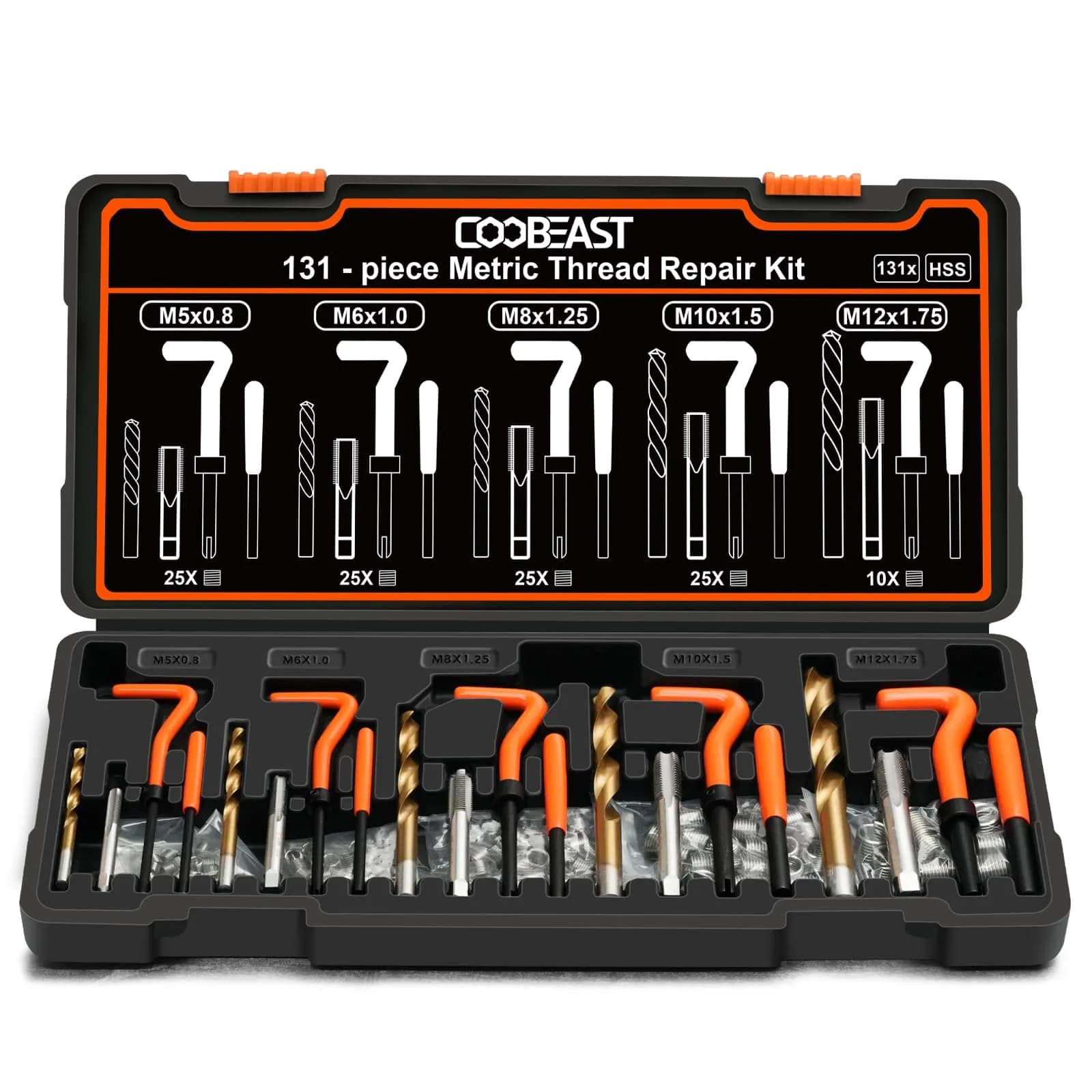 coobeast 131PCS Metric Thread Repair Kit M5-M12 | Restore Stripped Threads