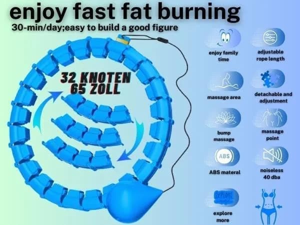 Gkyet Quiet Hula Circle Hoops,65 inch 32 Knots Plus Size Hula Infinity Fitness Detachable Hoops | Suitable for Beginners thumbnail 7