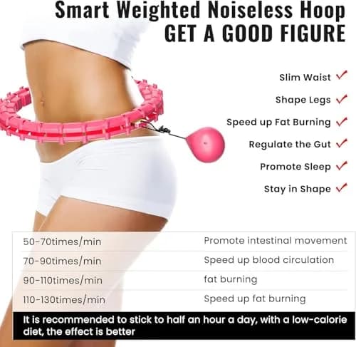 Gkyet Quiet Hula Circle Hoops,65 inch 32 Knots Plus Size Hula Infinity Fitness Detachable Hoops | Suitable for Beginners thumbnail 6